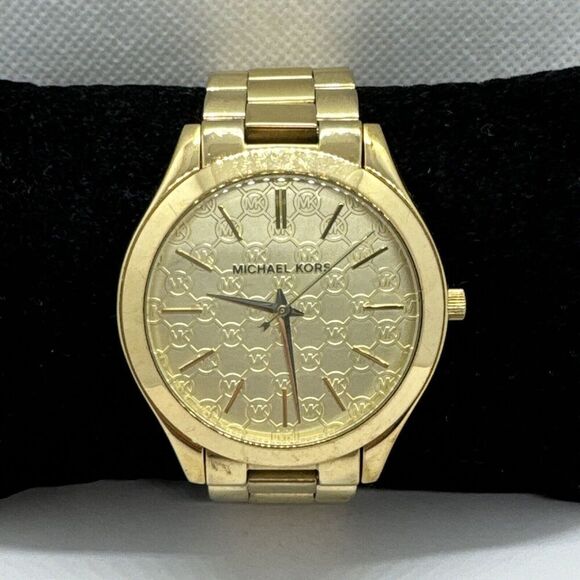 Michael Kors Slim Runway MK3335 Women's Gold Tone Analog Dial Wrist Watch JNA625 - Picture 1 of 11